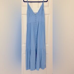 ABERCROMBIE & FITCH BLUE LINEN BLEND BUTTON DOWN MAXI DRESS. BUMP FRIENDLY!